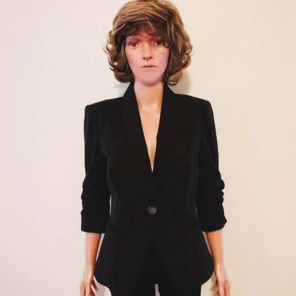 NEW DIRECTIONS BLACK SINGLE ONE BUTTON BREASTED RUCHED SLEEVES SIZE S NWOT - Picture 1 of 6